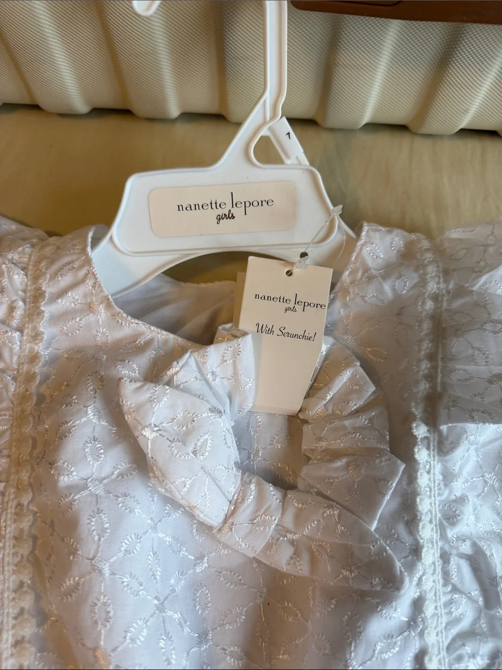 Mayoral White Eyelet Ruffle Waist Dress